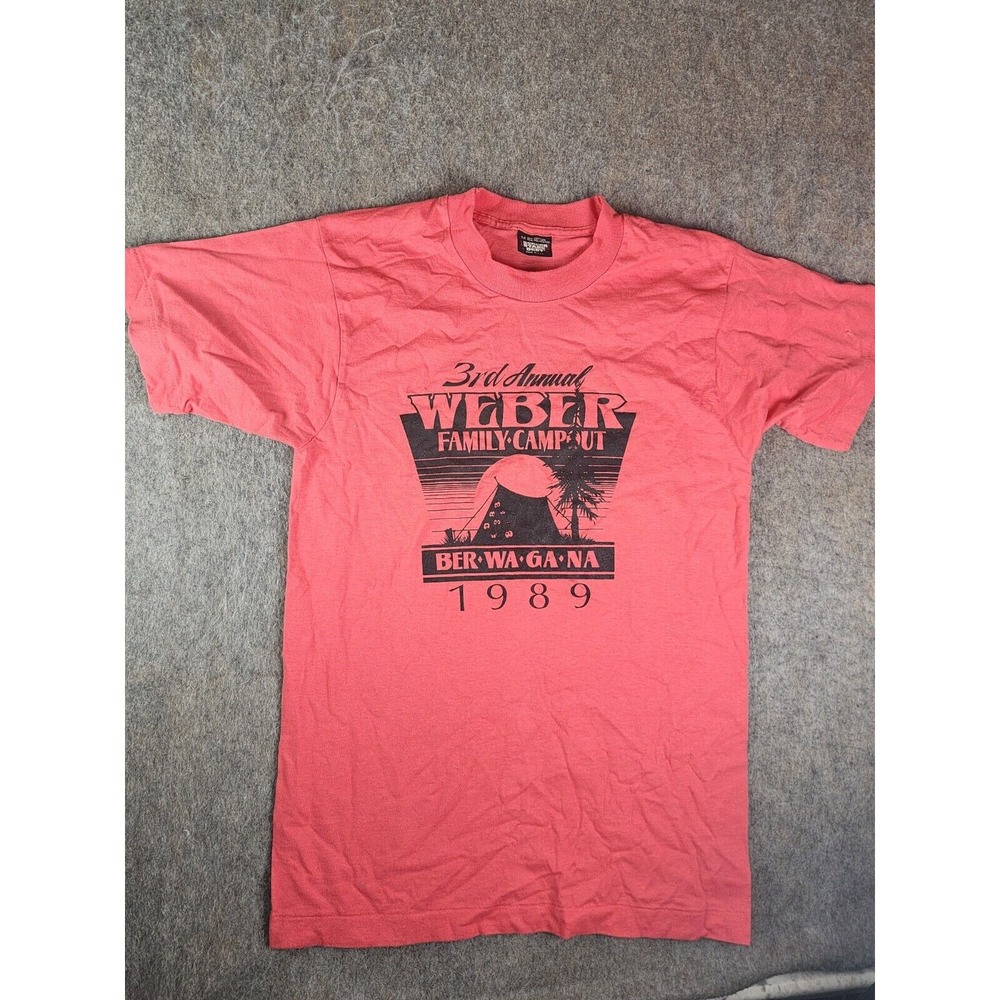 Vintage Weber Family Campout Shirt 1989 Medium Single Stitch Dad Screen Stars - Picture 1 of 7